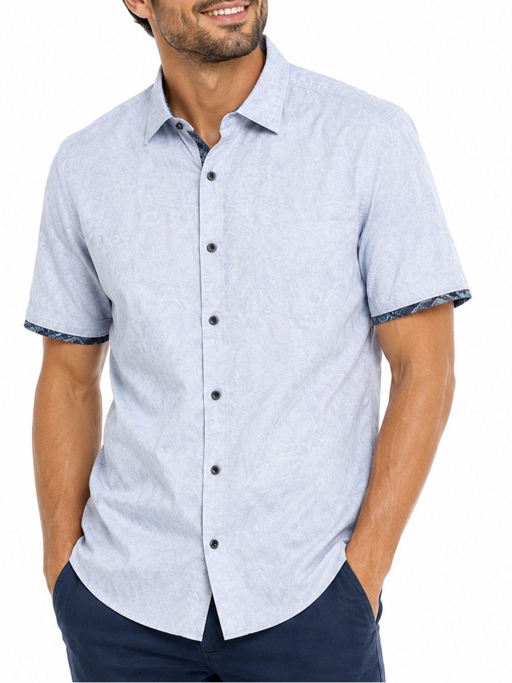 Robert Graham Light Blue Short-Sleeve Button-Down Shirt